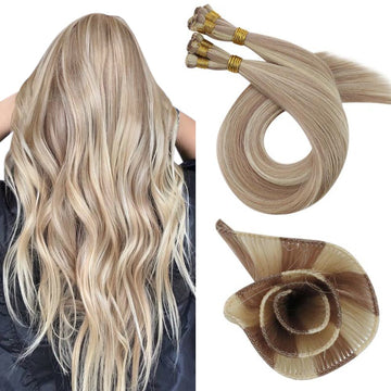 Fshine Handmade Virgin Hair Weft Highlight Color Ash Blonde With Bleach Blonde 100% Hair Sew In Weft Human Hair Bundles(#18/613) - FShine Shop